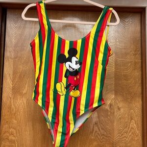 Disney Mickey Mouse Bathing Suit One Piece Swimsuit Reggae Rasta Size Large